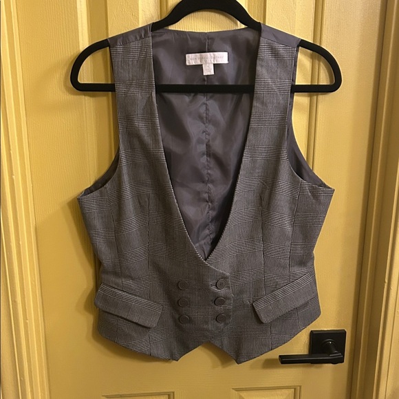 New York & Company Gray Plaid Tailored Buttoned Vest Stretch Lined Size 10 - Picture 13 of 17